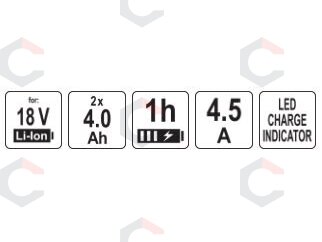 Akumuliatorių ir įkroviklio rinkinys | 18 V | 2 x 4,0 Ah (YT-828510) 10