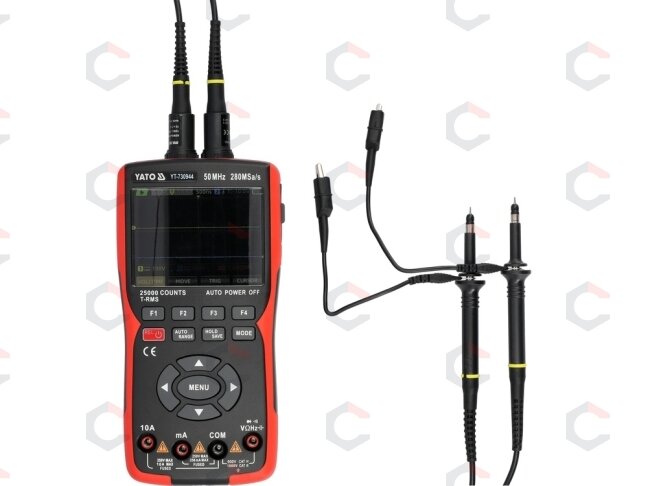 2 kanalų 50 MHz osciloskopas su multimetru ir signalų generatoriumi | 280 MSa/s, TRUE RMS (YT-730944) 10 2 kanalų 50 MHz osciloskopas su multimetru ir signalų generatoriumi | 280 MSa/s, TRUE RMS (YT-730944) 10