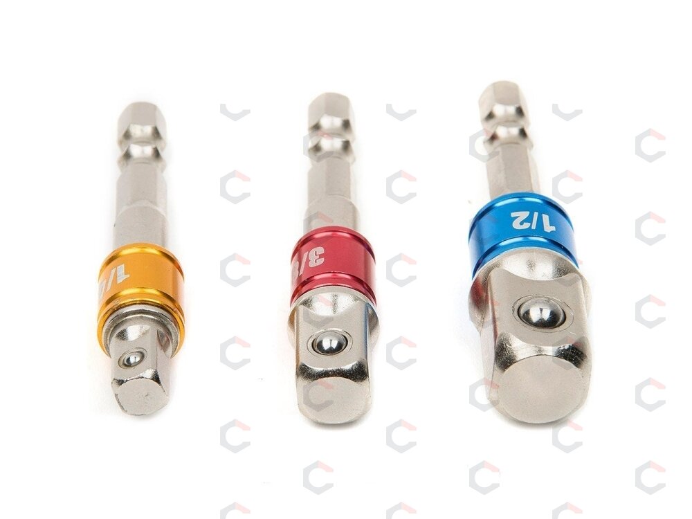 Adapterių komplektas | 6.3 mm (1/4") antgalis | 6.3 mm (1/4") / 10 mm (3/8") / 12,5 mm (1/2") | 3 vnt. (AMY-1703) 4 Adapterių komplektas | 6.3 mm (1/4") antgalis | 6.3 mm (1/4") / 10 mm (3/8") / 12,5 mm (1/2") | 3 vnt. (AMY-1703) 4