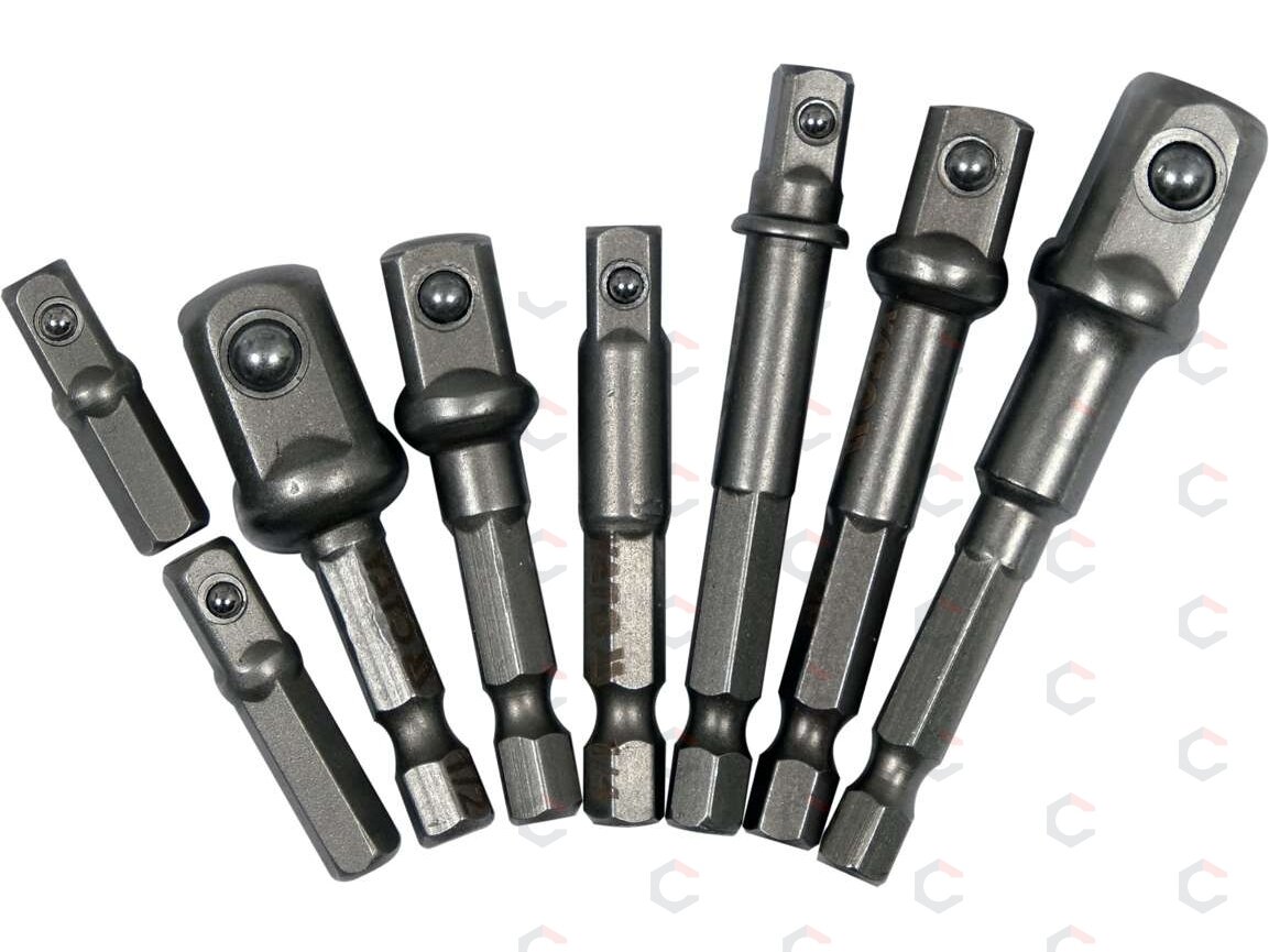 Adapterių komplektas | iš 1/4"(6,3 mm) į galvutes 1/4" - 3/8" - 1/2" | 8 vnt. (YT-04639)