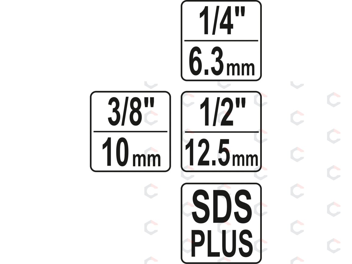 Adapterių rinkinys | SDS - išoriniai kvadratai 6,3 mm (1/4"), 10 mm (3/8"), 12,5 mm (1/2") | 3 vnt. (YT-04686) 4 Adapterių rinkinys | SDS - išoriniai kvadratai 6,3 mm (1/4"), 10 mm (3/8"), 12,5 mm (1/2") | 3 vnt. (YT-04686) 4