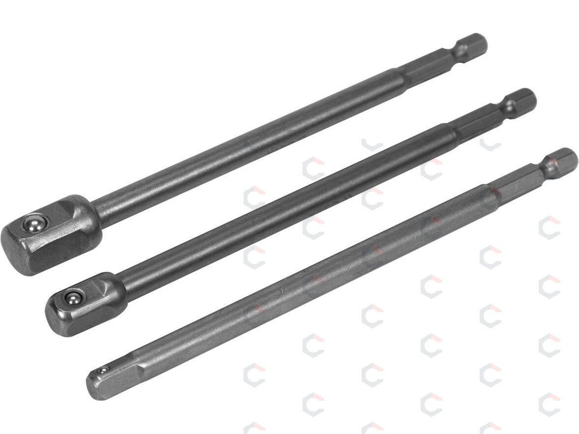 Adapterių komplektas | ilgi | iš 1/4"(6,3 mm) į galvutes 1/4" - 3/8" - 1/2" | 150 mm (YT-04628) 1 Adapterių komplektas | ilgi | iš 1/4"(6,3 mm) į galvutes 1/4" - 3/8" - 1/2" | 150 mm (YT-04628) 1