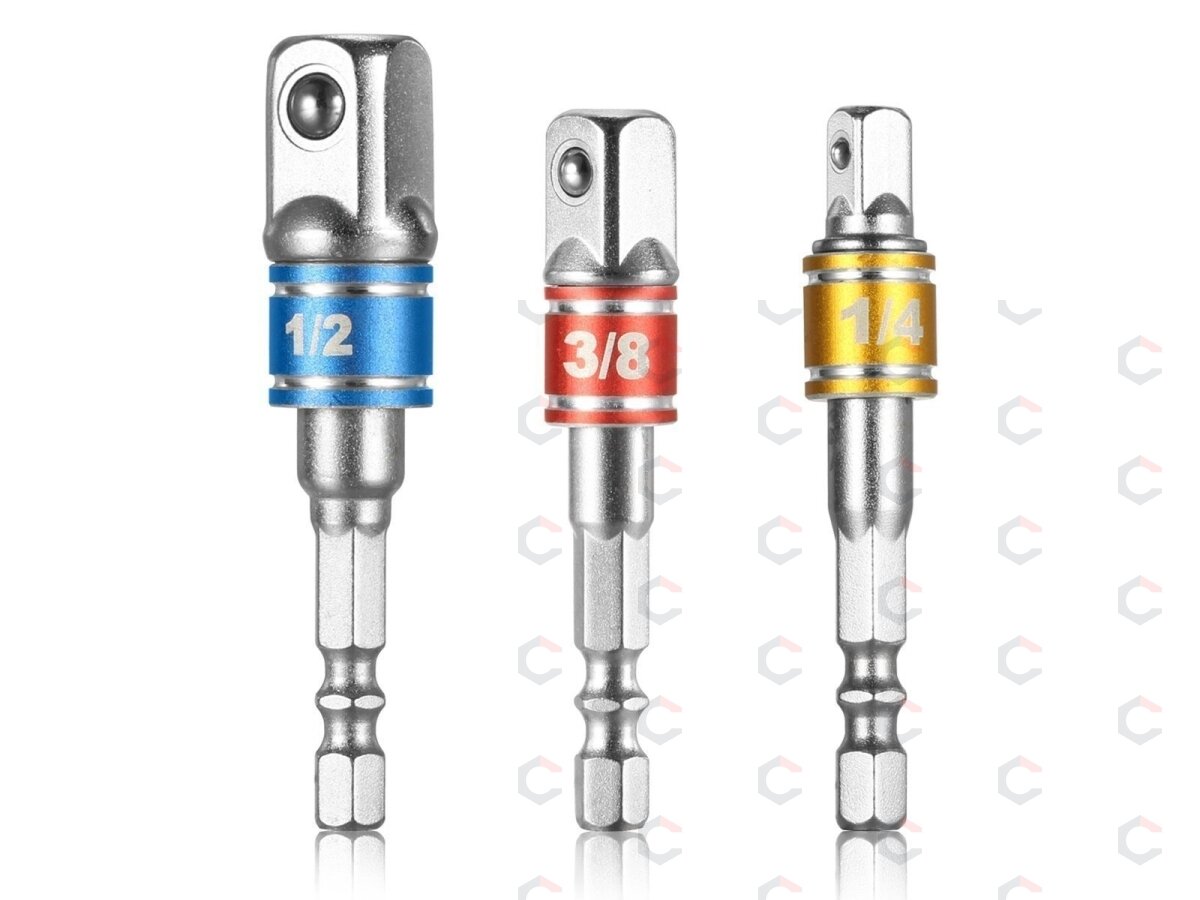 Adapterių komplektas | 6.3 mm (1/4") antgalis | 6.3 mm (1/4") / 10 mm (3/8") / 12,5 mm (1/2") | 3 vnt. (AMY-1703) 2 Adapterių komplektas | 6.3 mm (1/4") antgalis | 6.3 mm (1/4") / 10 mm (3/8") / 12,5 mm (1/2") | 3 vnt. (AMY-1703) 2