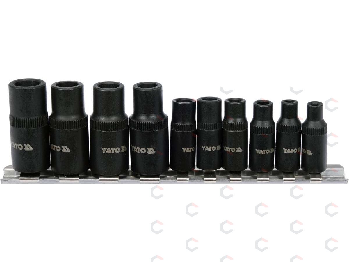 Adapterių rinkinys sriegikliams | 6,3 mm (1/4") / 10 mm (3/8") | 10 vnt. (YT-29280) 1 Adapterių rinkinys sriegikliams | 6,3 mm (1/4") / 10 mm (3/8") | 10 vnt. (YT-29280) 1