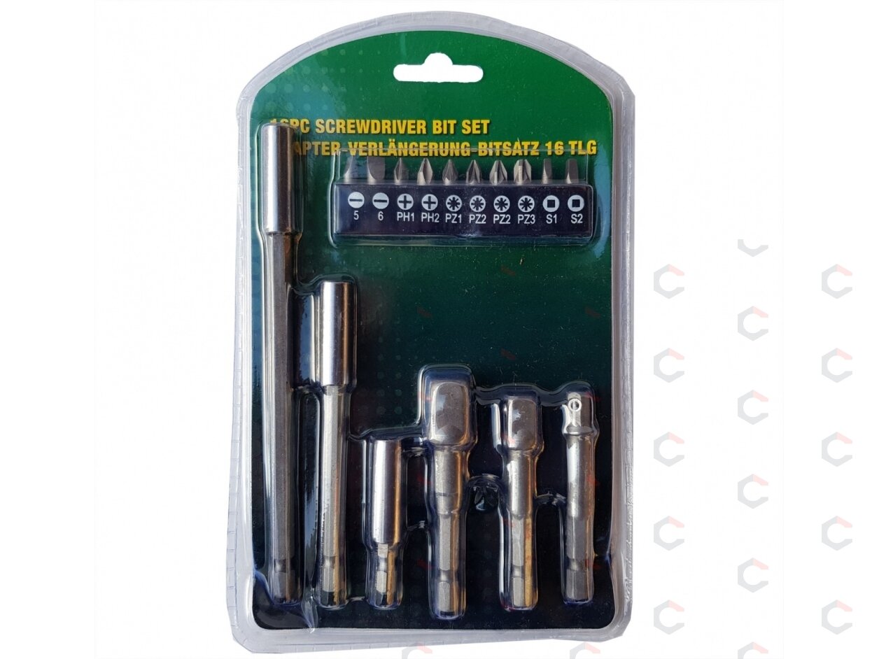 Adapterių ir antgalių komplektas 1/4"(6,3 mm) į antgalius ir galvutes 1/4" - 3/8" - 1/2" | 16 vnt. (SB16) 1 Adapterių ir antgalių komplektas 1/4"(6,3 mm) į antgalius ir galvutes 1/4" - 3/8" - 1/2" | 16 vnt. (SB16) 1