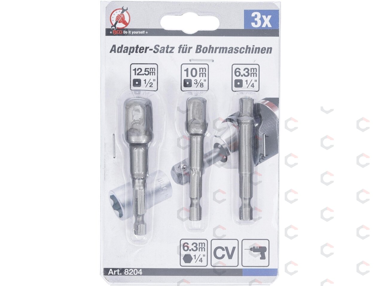 Adapterių komplektas | 6.3 mm (1/4") antgalis | 6.3 mm (1/4") / 10 mm (3/8") / 12,5 mm (1/2") | 3 vnt. (8204) 1