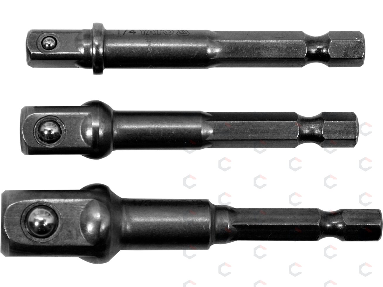 Adapterių komplektas | 6.3 mm (1/4") antgalis | 6.3 mm (1/4") / 10 mm (3/8") / 12,5 mm (1/2") | 3 vnt. (YT-04685) 1 Adapterių komplektas | 6.3 mm (1/4") antgalis | 6.3 mm (1/4") / 10 mm (3/8") / 12,5 mm (1/2") | 3 vnt. (YT-04685) 1