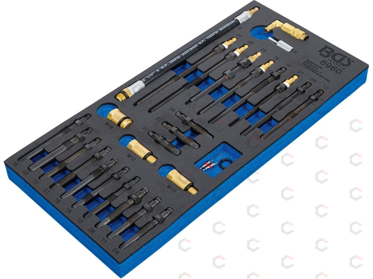 Adapterių rinkinys suspaudimo ir slėgio nuotėkio testeriams | 30 vnt. (6960) Adapterių rinkinys suspaudimo ir slėgio nuotėkio testeriams | 30 vnt. (6960)