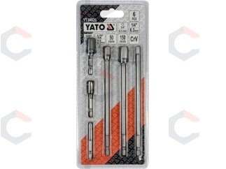 Adapterių komplektas | ilgi ir trumpi | iš 1/4"(6,3 mm) į galvutes 1/4" - 3/8" - 1/2" | 150 mm (YT-04629) 1 Adapterių komplektas | ilgi ir trumpi | iš 1/4"(6,3 mm) į galvutes 1/4" - 3/8" - 1/2" | 150 mm (YT-04629) 1