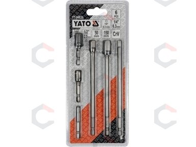 Adapterių komplektas | ilgi ir trumpi | iš 1/4"(6,3 mm) į galvutes 1/4" - 3/8" - 1/2" | 150 mm (YT-04629) Adapterių komplektas | ilgi ir trumpi | iš 1/4"(6,3 mm) į galvutes 1/4" - 3/8" - 1/2" | 150 mm (YT-04629)