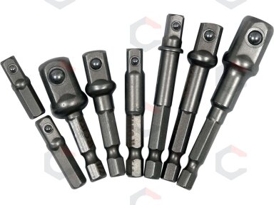 Adapterių komplektas | iš 1/4"(6,3 mm) į galvutes 1/4" - 3/8" - 1/2" | 8 vnt. (YT-04639)
