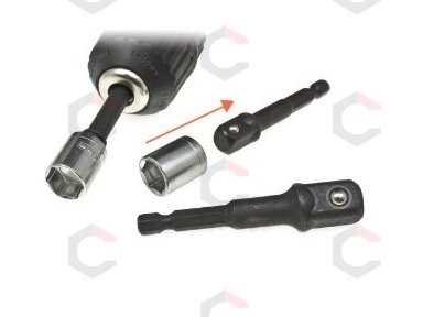 Adapterių komplektas iš 1/4"(6,3 mm) į galvutes 1/4" - 3/8" - 1/2" (SK1197)