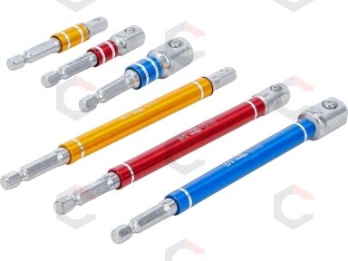 Adapterių rinkinys | spalvoti | 6.3 mm (1/4") | 6.3 mm (1/4") / 10 mm (3/8") / 12,5 mm (1/2") | 75 - 150 mm | 6 vnt. (74424) Adapterių rinkinys | spalvoti | 6.3 mm (1/4") | 6.3 mm (1/4") / 10 mm (3/8") / 12,5 mm (1/2") | 75 - 150 mm | 6 vnt. (74424)