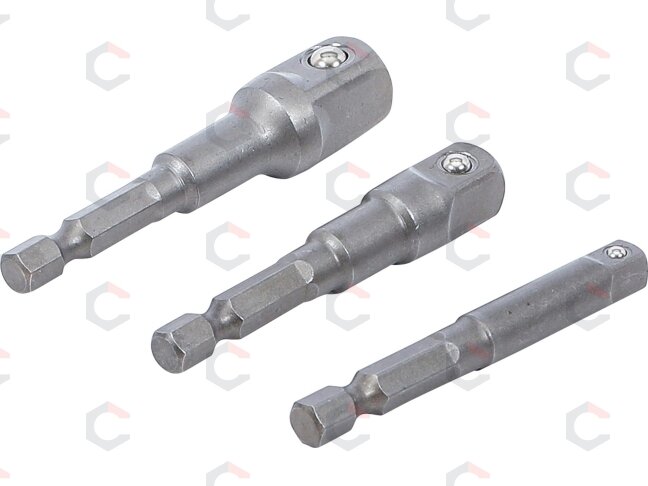 Adapterių komplektas | 6.3 mm (1/4") antgalis | 6.3 mm (1/4") / 10 mm (3/8") / 12,5 mm (1/2") | 3 vnt. (9685) 1 Adapterių komplektas | 6.3 mm (1/4") antgalis | 6.3 mm (1/4") / 10 mm (3/8") / 12,5 mm (1/2") | 3 vnt. (9685) 1