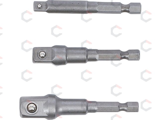 Adapterių komplektas | 6.3 mm (1/4") antgalis | 6.3 mm (1/4") / 10 mm (3/8") / 12,5 mm (1/2") | 3 vnt. (9685) 2 Adapterių komplektas | 6.3 mm (1/4") antgalis | 6.3 mm (1/4") / 10 mm (3/8") / 12,5 mm (1/2") | 3 vnt. (9685) 2