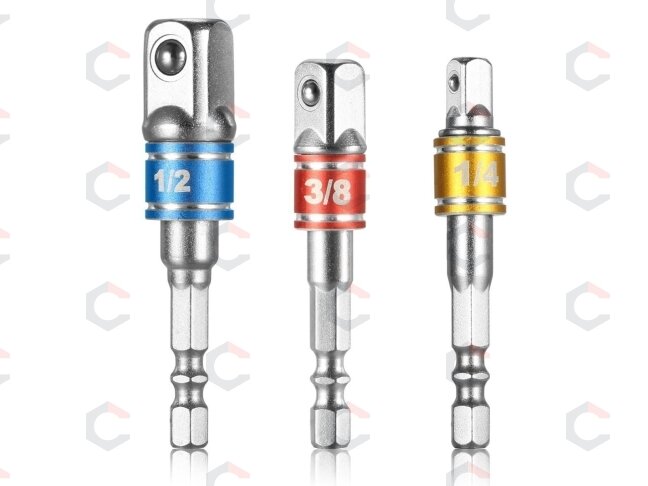 Adapterių komplektas | 6.3 mm (1/4") antgalis | 6.3 mm (1/4") / 10 mm (3/8") / 12,5 mm (1/2") | 3 vnt. (AMY-1703) 2 Adapterių komplektas | 6.3 mm (1/4") antgalis | 6.3 mm (1/4") / 10 mm (3/8") / 12,5 mm (1/2") | 3 vnt. (AMY-1703) 2