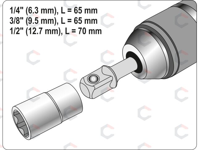 Adapterių komplektas | 6.3 mm (1/4") antgalis | 6.3 mm (1/4") / 10 mm (3/8") / 12,5 mm (1/2") | 3 vnt. (YT-04685) 3 Adapterių komplektas | 6.3 mm (1/4") antgalis | 6.3 mm (1/4") / 10 mm (3/8") / 12,5 mm (1/2") | 3 vnt. (YT-04685) 3