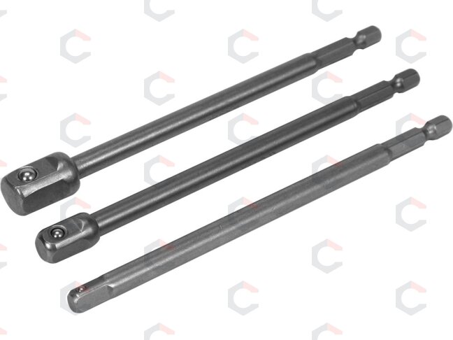 Adapterių komplektas | ilgi | iš 1/4"(6,3 mm) į galvutes 1/4" - 3/8" - 1/2" | 150 mm (YT-04628) 1