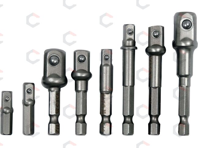 Adapterių komplektas | iš 1/4"(6,3 mm) į galvutes 1/4" - 3/8" - 1/2" | 8 vnt. (YT-04639) 1