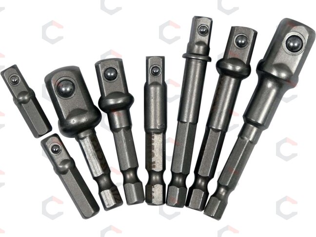 Adapterių komplektas | iš 1/4"(6,3 mm) į galvutes 1/4" - 3/8" - 1/2" | 8 vnt. (YT-04639)