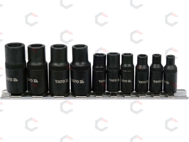 Adapterių rinkinys sriegikliams | 6,3 mm (1/4") / 10 mm (3/8") | 10 vnt. (YT-29280) 1 Adapterių rinkinys sriegikliams | 6,3 mm (1/4") / 10 mm (3/8") | 10 vnt. (YT-29280) 1
