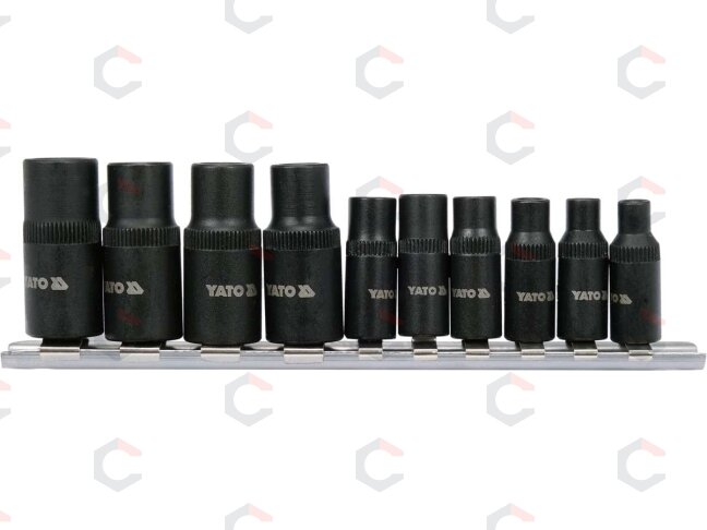 Adapterių rinkinys sriegikliams | 6,3 mm (1/4") / 10 mm (3/8") | 10 vnt. (YT-29280) 2 Adapterių rinkinys sriegikliams | 6,3 mm (1/4") / 10 mm (3/8") | 10 vnt. (YT-29280) 2