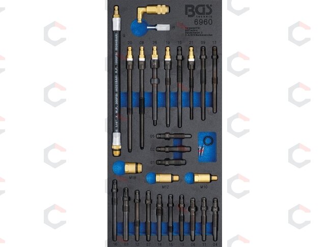 Adapterių rinkinys suspaudimo ir slėgio nuotėkio testeriams | 30 vnt. (6960) 1 Adapterių rinkinys suspaudimo ir slėgio nuotėkio testeriams | 30 vnt. (6960) 1