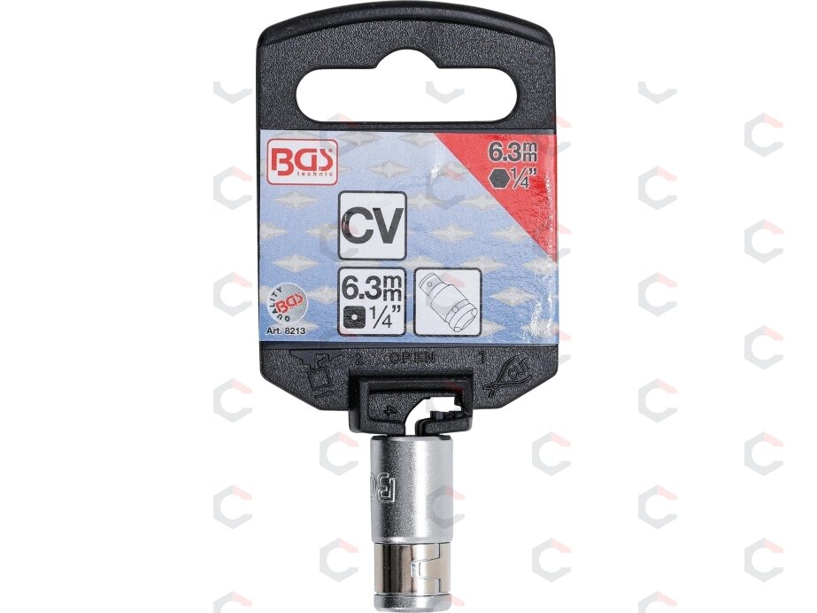 Adapteris su fiksuojamu rutuliu | vidinis kvadratas 6.3 mm (1/4") | vidinis šešiakampis 6.3 mm (1/4") (8213) 1 Adapteris su fiksuojamu rutuliu | vidinis kvadratas 6.3 mm (1/4") | vidinis šešiakampis 6.3 mm (1/4") (8213) 1
