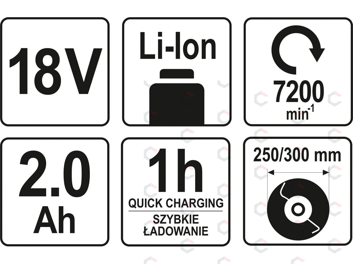 Akumuliatorinis trimeris teleskopinis 18V, 2,0AH, krovimas 60 min (YT-82830) 6 Akumuliatorinis trimeris teleskopinis 18V, 2,0AH, krovimas 60 min (YT-82830) 6