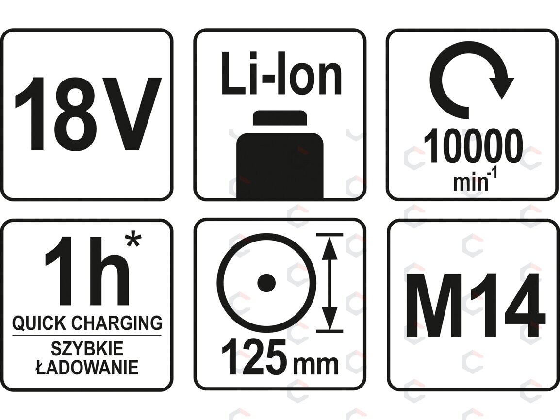 Akumuliatorinis kampinis šlifuoklis 18V, 125 mm, 2,0AH be akumuliatoriaus (YT-82827) 4 Akumuliatorinis kampinis šlifuoklis 18V, 125 mm, 2,0AH be akumuliatoriaus (YT-82827) 4