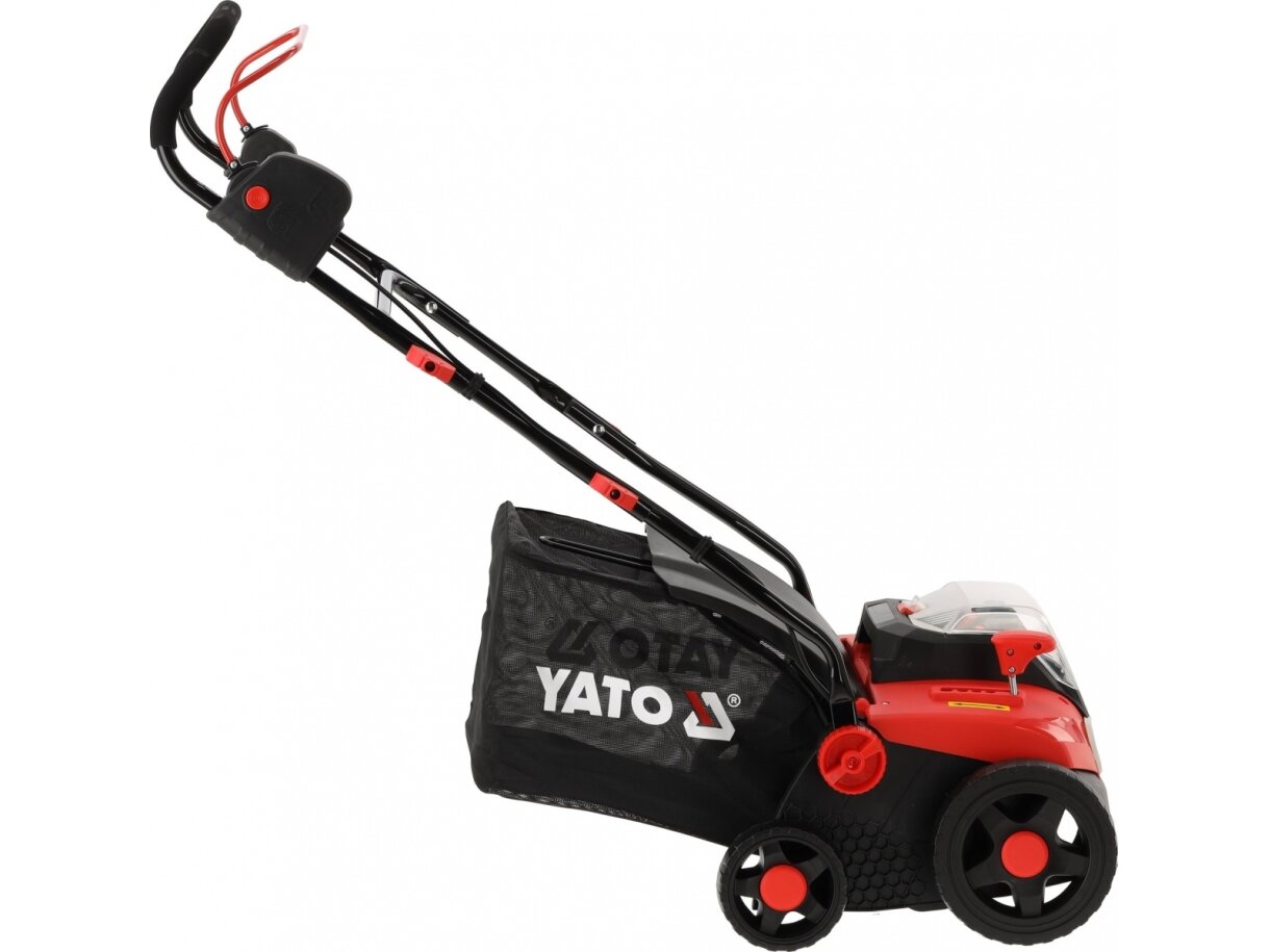 Akumuliatorinis vejos skarifikatorius-aeratorius 2 × 18 V, 360 mm, 900 W, su 2 × 4 Ah akumuliatoriais ir įkrovikliu YATO (YT-84841) 2