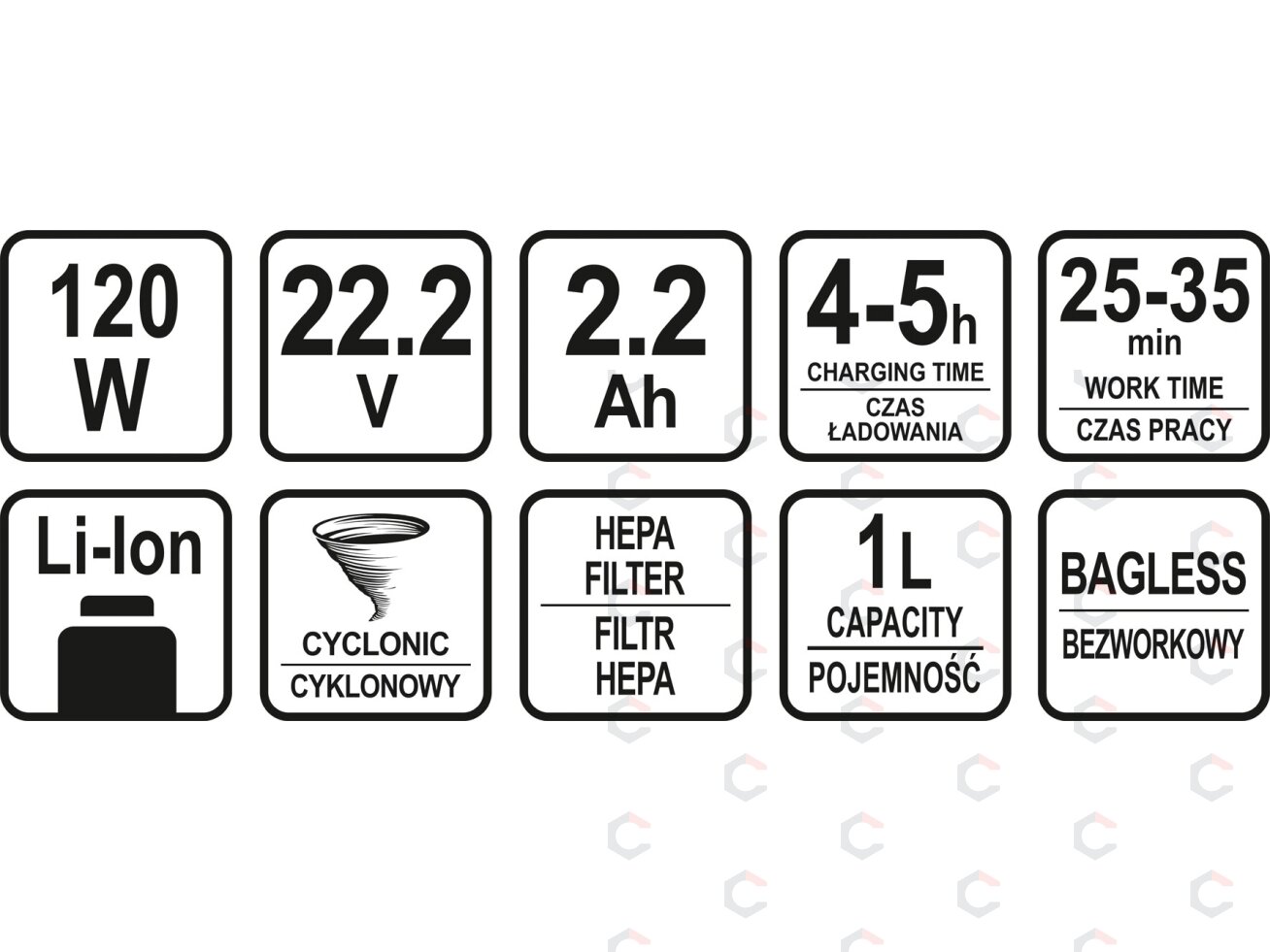 Akumuliatorinis dulkių siurblys | rankinis | cikloninis | 120W, 22,2V 2200MAH LI-ION (67120) 12 Akumuliatorinis dulkių siurblys | rankinis | cikloninis | 120W, 22,2V 2200MAH LI-ION (67120) 12