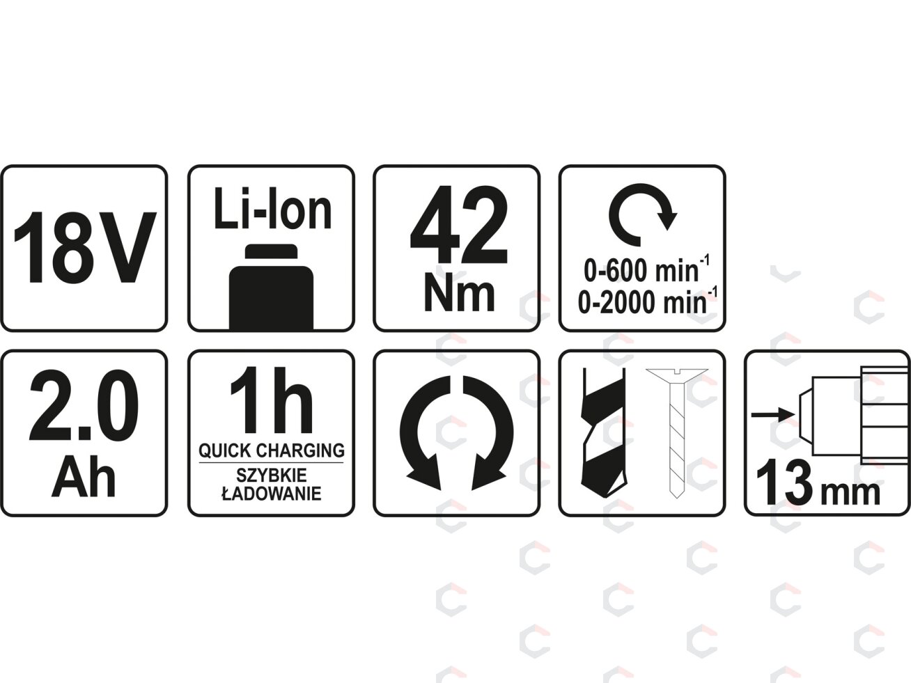 Akumuliatorinis gręžtuvas / suktukas bešepetėlinis, LI- ION 18V 2,0AH (YT-82794) 6
