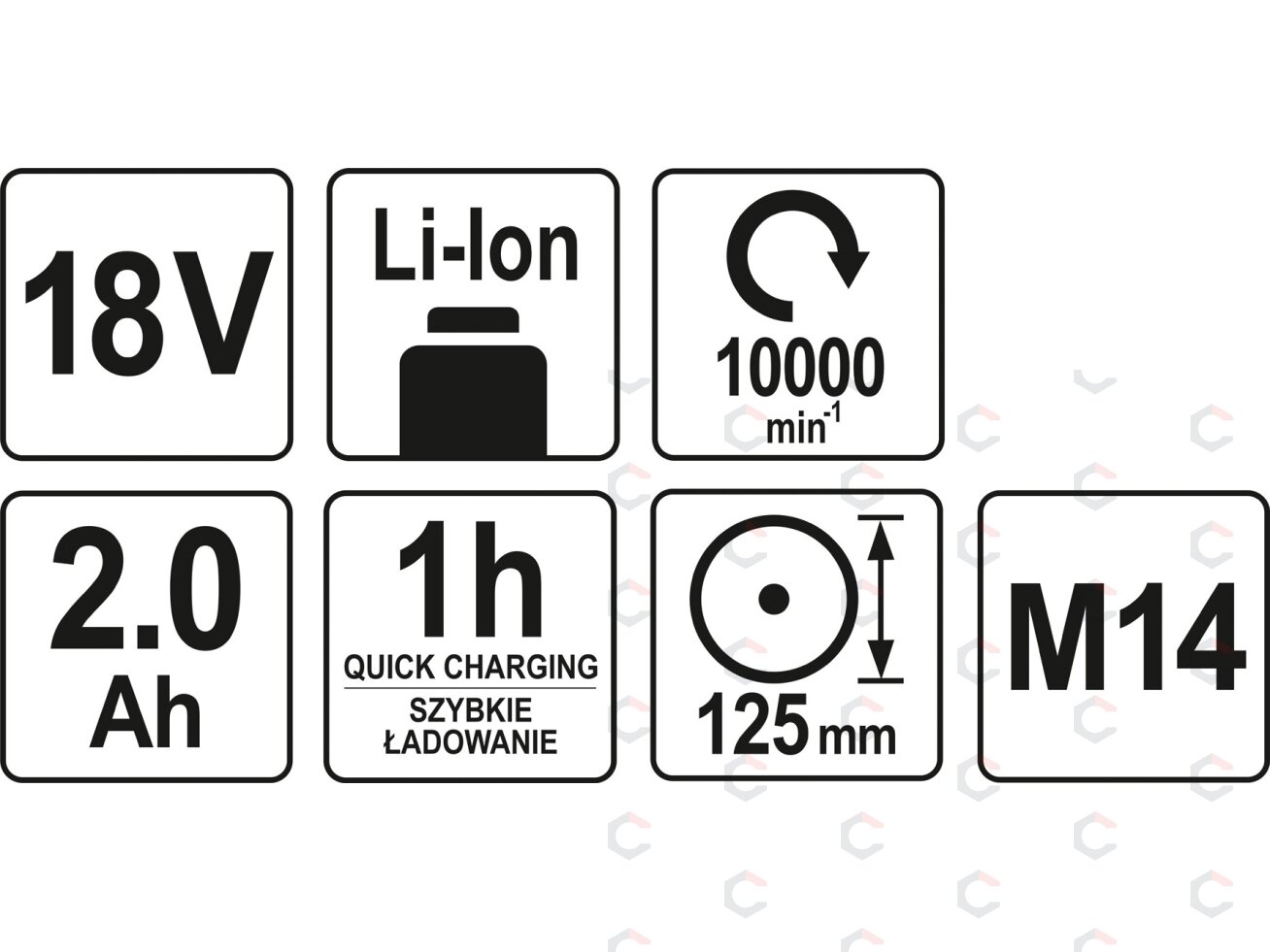 Akumuliatorinis kampinis šlifuoklis 18V, 125 mm, 2,0AH, krovimas 60 min (YT-82826) 4