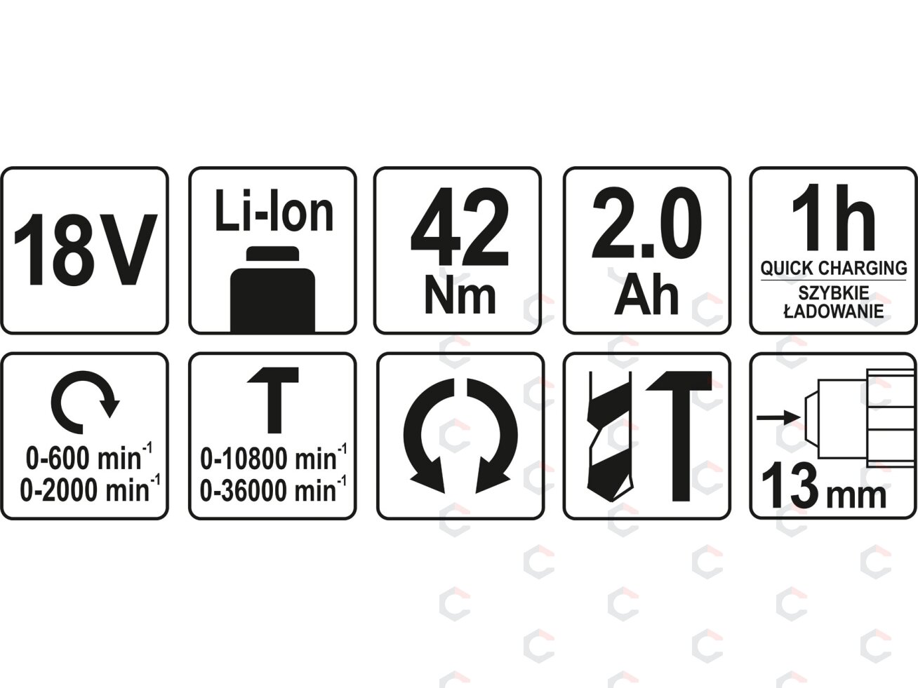 Akumuliatorinis smūginis gręžtuvas / suktukas bešepetėlinis, LI- ION 18V 2,0AH (YT-82796) 6 Akumuliatorinis smūginis gręžtuvas / suktukas bešepetėlinis, LI- ION 18V 2,0AH (YT-82796) 6