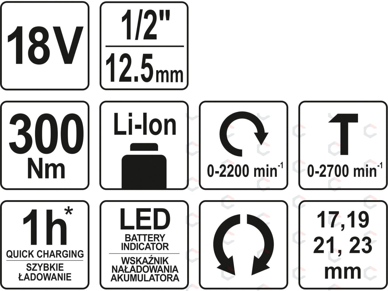 Akumuliatorinis smūginis veržliaraktis | 12,5 mm (1/2") | 18V | 300 Nm | be baterijos (YT-82805) 5