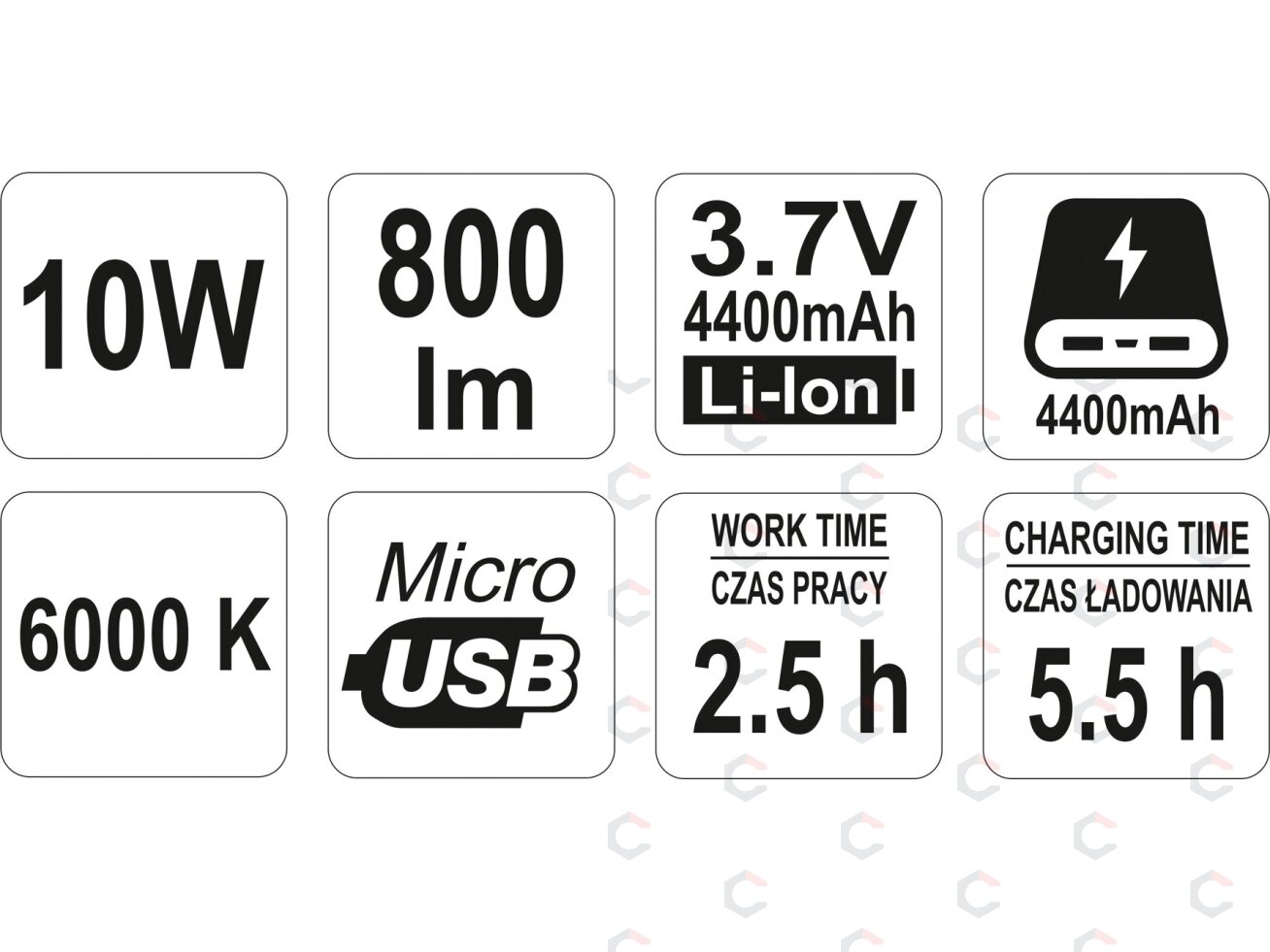 Akumuliatorinis šviesos diodų prožektorius | 10W COB LED | 800 lm (YT-81820) 5 Akumuliatorinis šviesos diodų prožektorius | 10W COB LED | 800 lm (YT-81820) 5