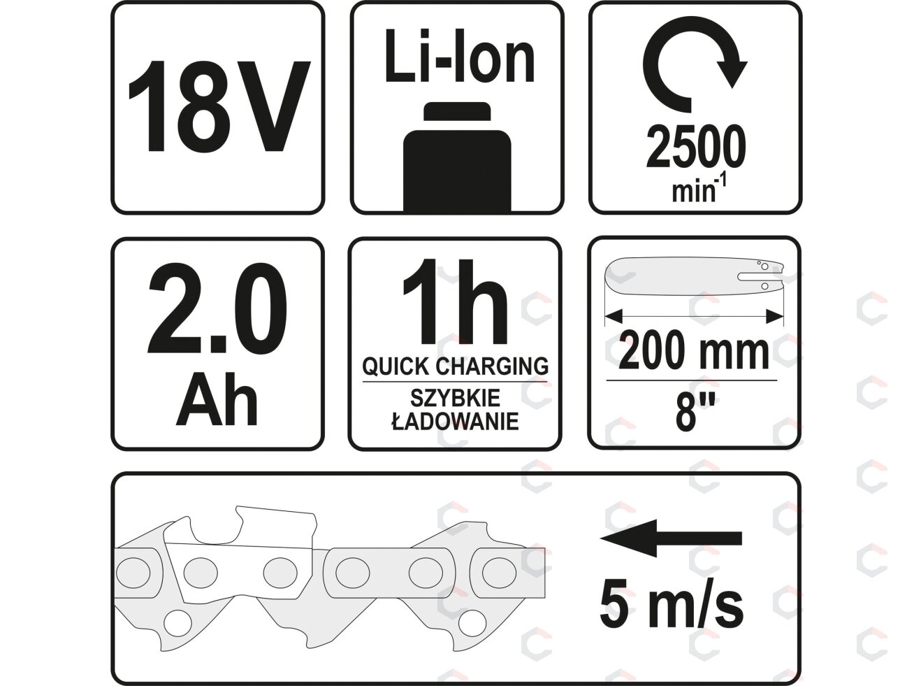 Akumuliatorinis teleskopinis grandininis pjūklas | 18V 200-280 cm (YT-82836) 7 Akumuliatorinis teleskopinis grandininis pjūklas | 18V 200-280 cm (YT-82836) 7
