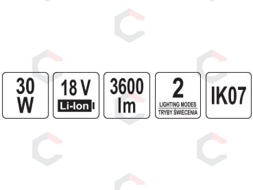 Akumuliatorinis šviesos diodų prožektorius | 18 V 3600 lm (YT-82965) 7 Akumuliatorinis šviesos diodų prožektorius | 18 V 3600 lm (YT-82965) 7