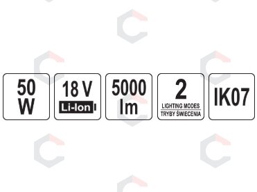 Akumuliatorinis šviesos diodų prožektorius | 18 V 5000 lm (YT-82966) 7 Akumuliatorinis šviesos diodų prožektorius | 18 V 5000 lm (YT-82966) 7
