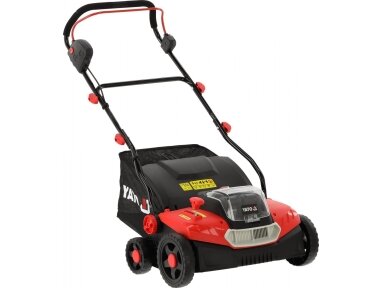 Akumuliatorinis vejos skarifikatorius-aeratorius 2 × 18 V, 360 mm, 900 W, su 2 × 4 Ah akumuliatoriais ir įkrovikliu YATO (YT-84841)