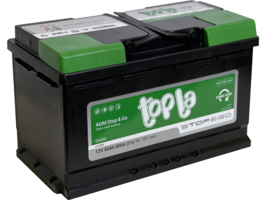 Akumuliatorius Topla AGM | 12V 80Ah Stop & Go | 800A EN (TTAGM80R)