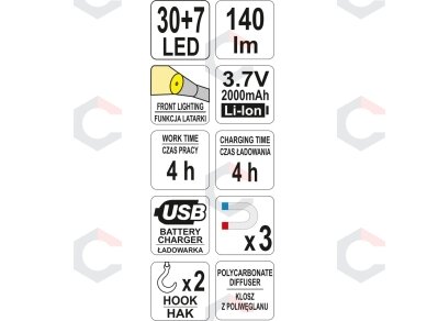 Akumuliatorinė darbo lempa | 30+7 LED (YT-08507) 8 Akumuliatorinė darbo lempa | 30+7 LED (YT-08507) 8
