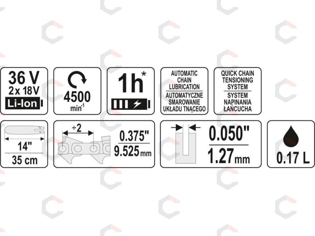 Akumuliatorinis grandininis pjūklas 14" / 36V | be baterijų (YT-82813) 3 Akumuliatorinis grandininis pjūklas 14" / 36V | be baterijų (YT-82813) 3