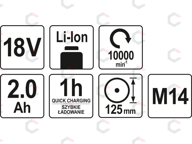 Akumuliatorinis kampinis šlifuoklis 18V, 125 mm, 2,0AH, krovimas 60 min (YT-82826) 4