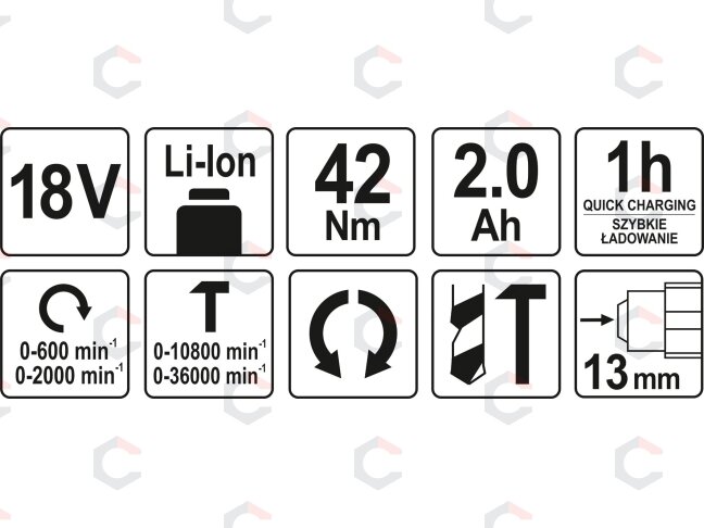 Akumuliatorinis smūginis gręžtuvas / suktukas bešepetėlinis, LI- ION 18V 2,0AH (YT-82796) 6 Akumuliatorinis smūginis gręžtuvas / suktukas bešepetėlinis, LI- ION 18V 2,0AH (YT-82796) 6