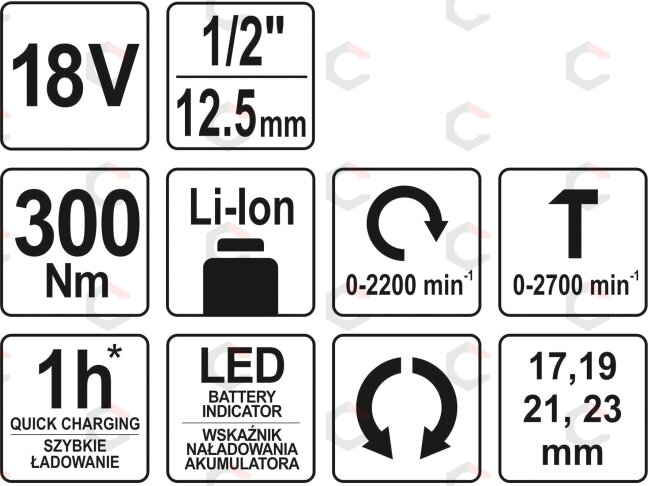 Akumuliatorinis smūginis veržliaraktis | 12,5 mm (1/2") | 18V | 300 Nm | be baterijos (YT-82805) 5