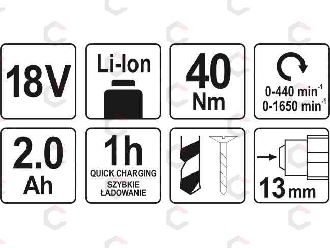 Akumuliatorinis suktukas gręžtuvas LI- ION 18V 2 greičiai (YT-82780) 5 Akumuliatorinis suktukas gręžtuvas LI- ION 18V 2 greičiai (YT-82780) 5