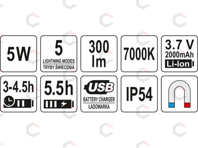 Akumuliatorinis šviesos diodų prožektorius | 5W COB 300LM (YT-81819) 9 Akumuliatorinis šviesos diodų prožektorius | 5W COB 300LM (YT-81819) 9