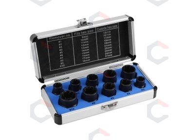 Galvučių komplektas sugadintiems varžtams | 9-19 mm | 10 vnt. (SK1530) Galvučių komplektas sugadintiems varžtams | 9-19 mm | 10 vnt. (SK1530)